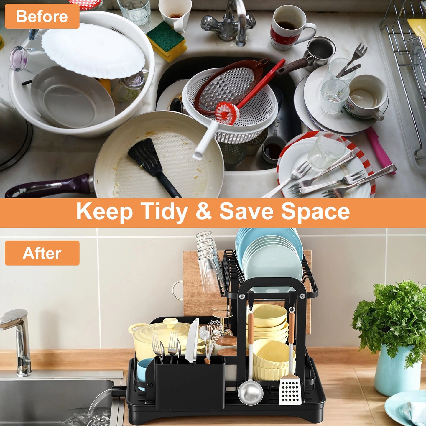 2-Tier Dish Drying Rack With Detachable Drainboard