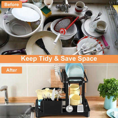 2-Tier Dish Drying Rack With Detachable Drainboard