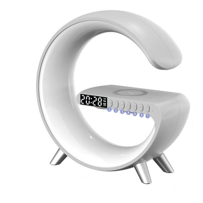 G-Shaped LED Lamp with 15W Wireless Charger & Bluetooth Speaker – Dimmable Mood Light, US Plug