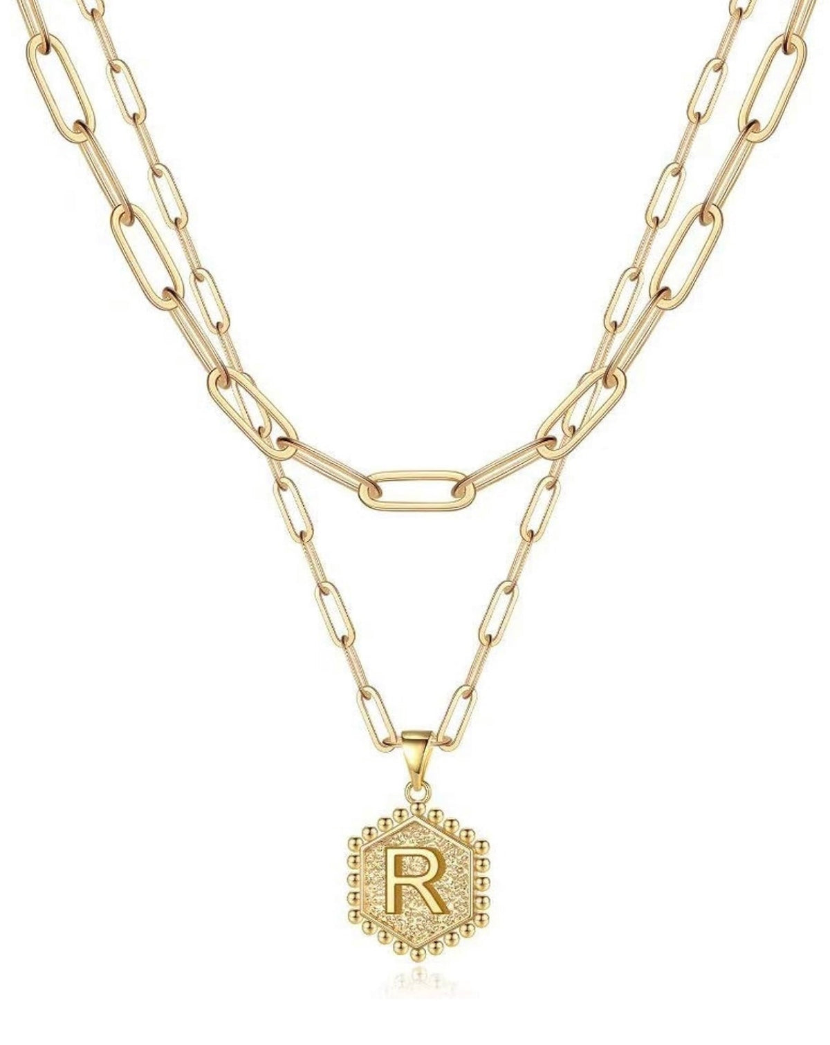 Gold Layered Initial Necklace – Elegant A–Z Letter Pendant