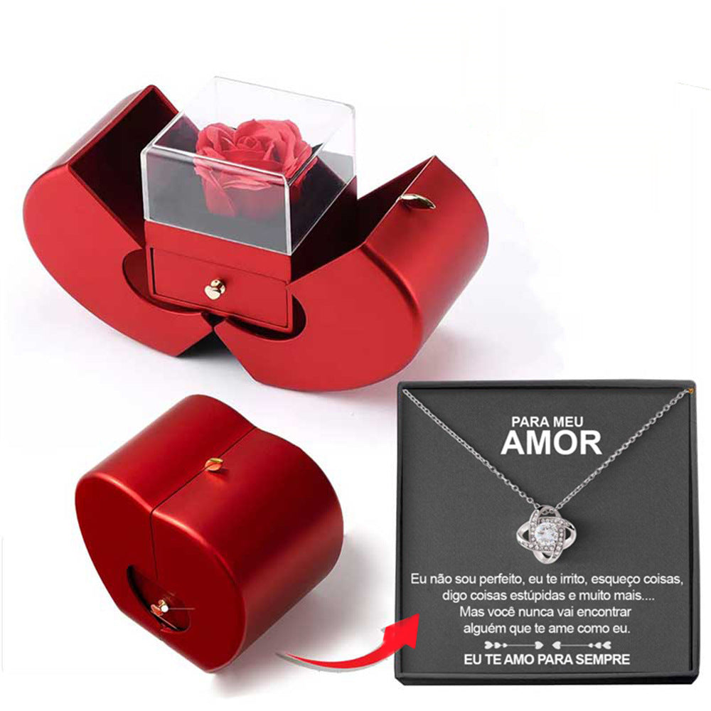 Red Fashion Jewelry Box With Rose And Pendant