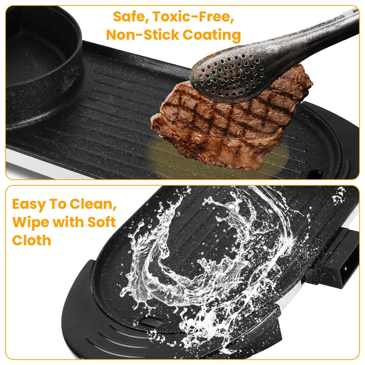 2200W  2 In 1 Electric Hot Pot With BBQ Grill Cooker Smokeless Non-Stick