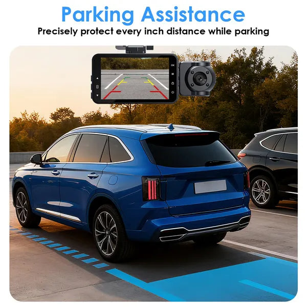 3-Channel Car Dash Cam with 32GB Card – 1080P Front, Night Vision, WiFi & Parking Monitor