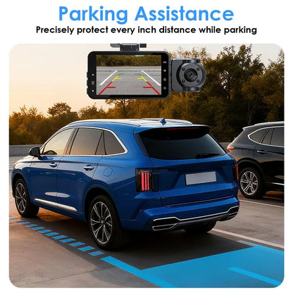 3-Channel Car Dash Cam with 32GB Card – 1080P Front, Night Vision, WiFi & Parking Monitor
