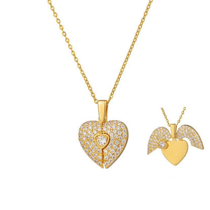 Women's Heart Opening And Closing Necklace Wings Pendant