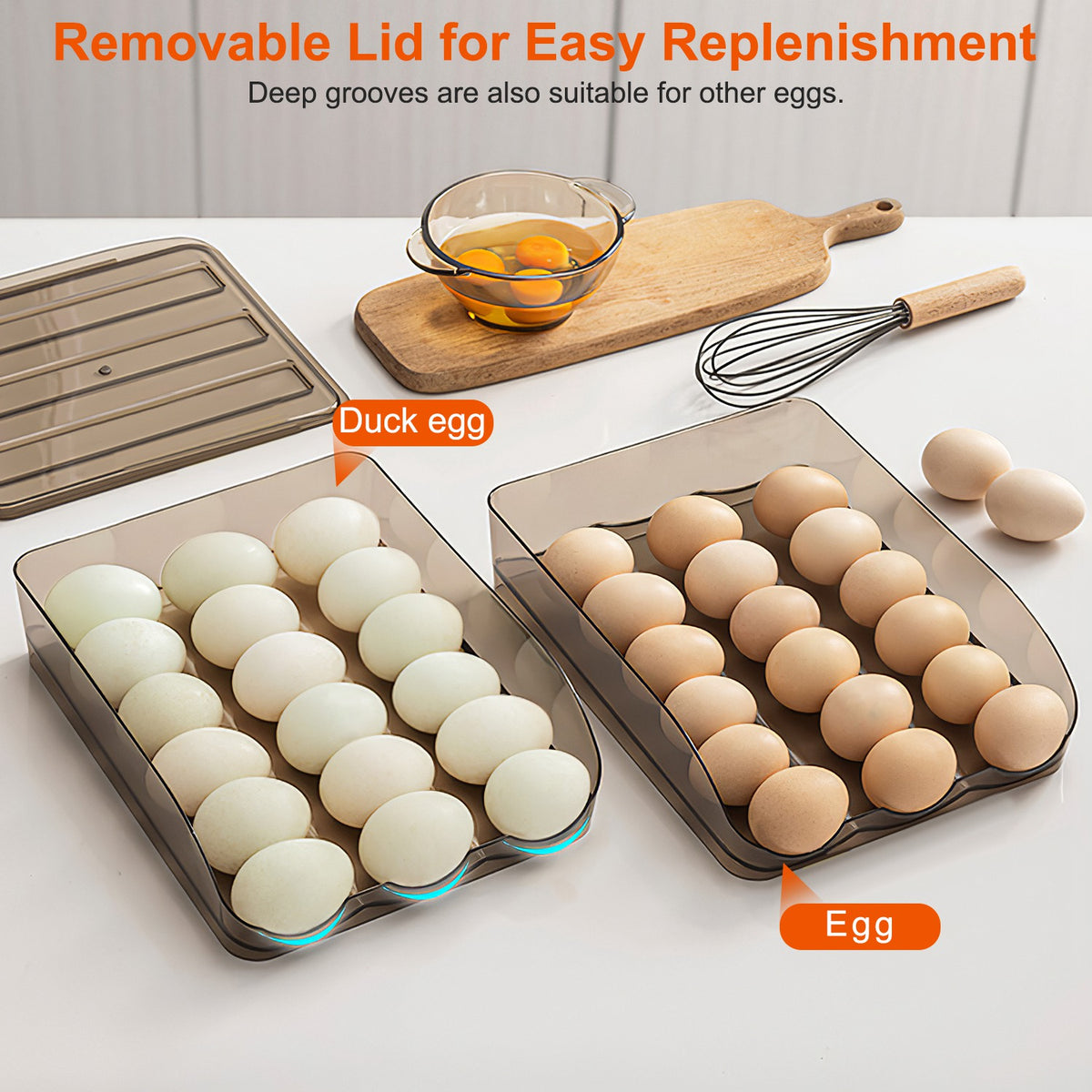 Auto-Rolling Egg Organizer Tray – Double-Layer 36-Egg Refrigerator Storage Box