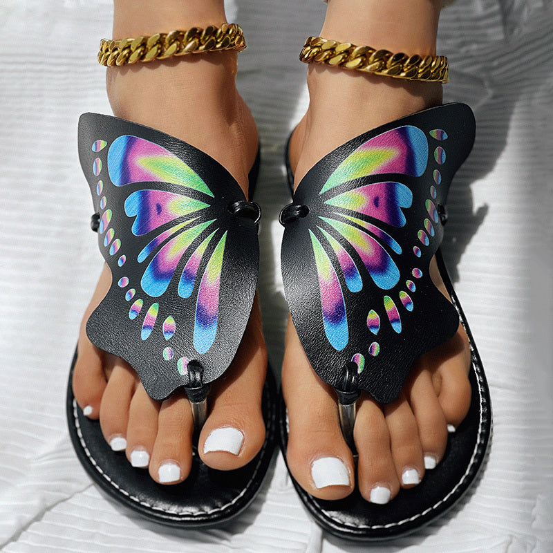 Butterfly Print Round Toe Flip Flops