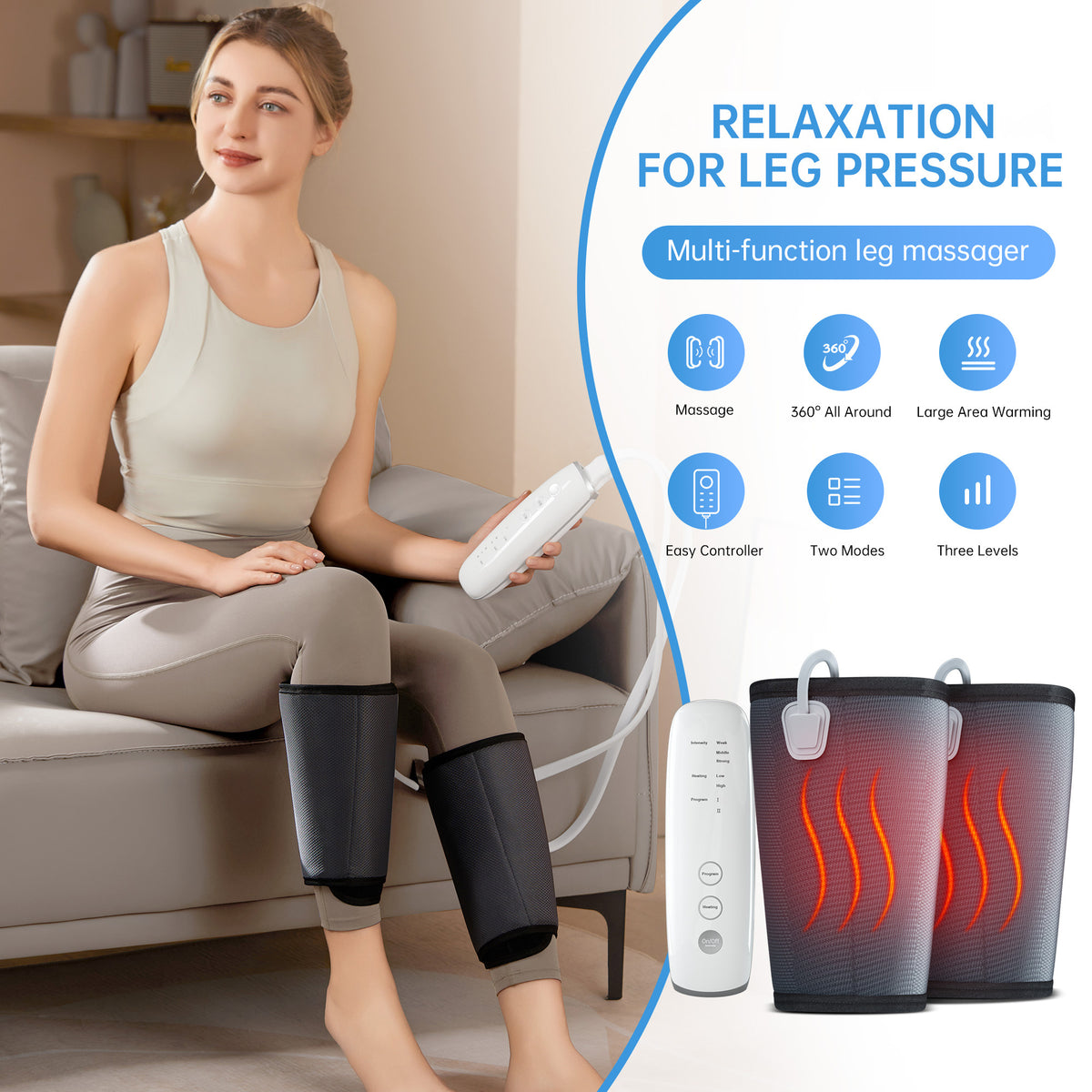 Leg Massage Device 3 Levels Of Pressure And Heat Therapy
