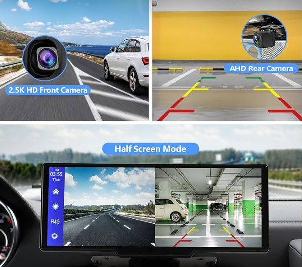 Portable Wireless Carplay With 2.5K Camera, 1080P Back Cam 9.3inches Ultra HD Android