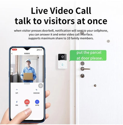 Wireless Smart Video Doorbell Camera – WiFi, Night Vision, Two-Way Audio & Chime, White