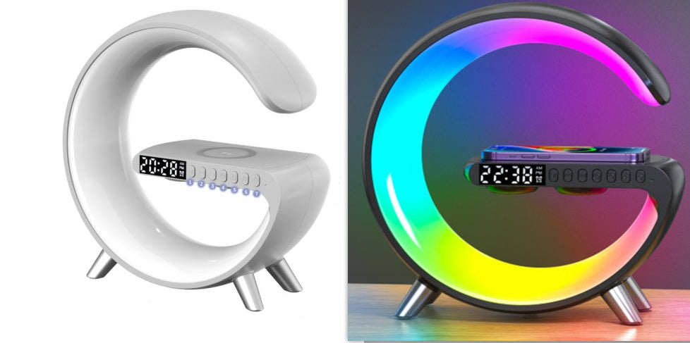 G-Shaped LED Lamp with 15W Wireless Charger & Bluetooth Speaker – Dimmable Mood Light, US Plug