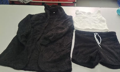 3pcs Womens Long Sleeve Crop Tank Top And Drawstring Shorts Pajama Set