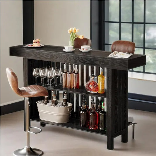 Home Wooden Bar Unit – Modern Freestanding Bar Cabinet for Living Room & Entertainment Space
