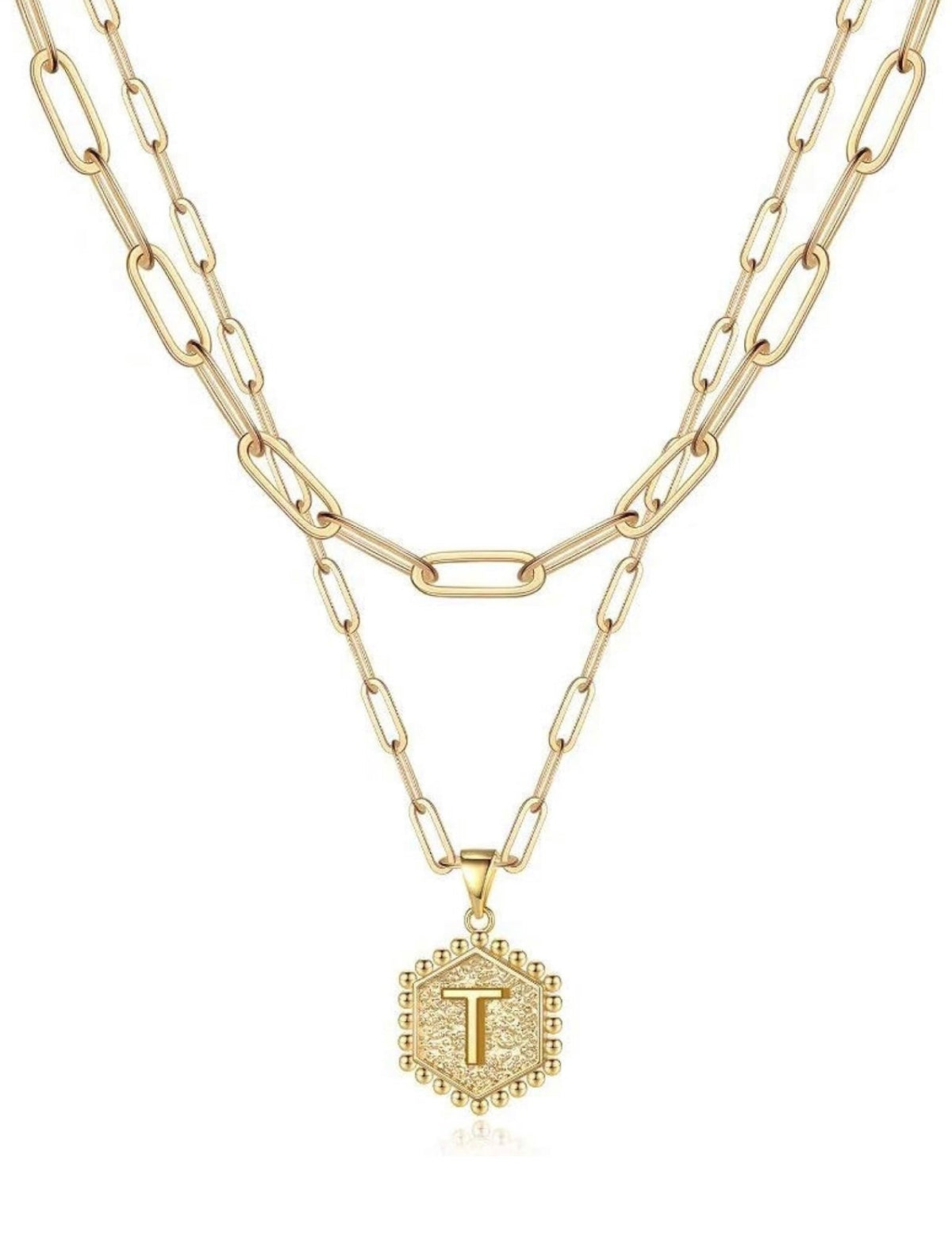 Gold Layered Initial Necklace – Elegant A–Z Letter Pendant
