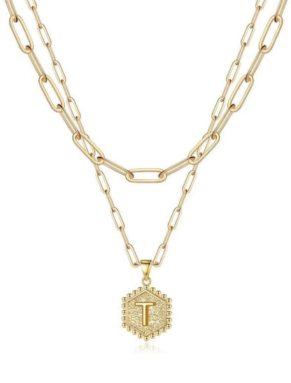 Gold Layered Initial Necklace – Elegant A–Z Letter Pendant