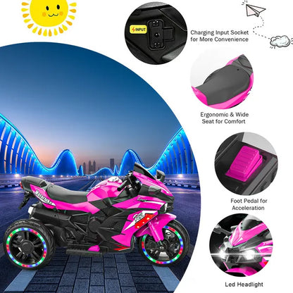 Kids Motorcycle For 3-6 Years 12V Electric Ride On With Light Wheel & Bluetooth