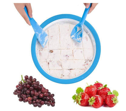 Fried Ice Cream & Frozen Yogurt Maker – No-Electricity Ice Roll Pan with Shovels, Blue