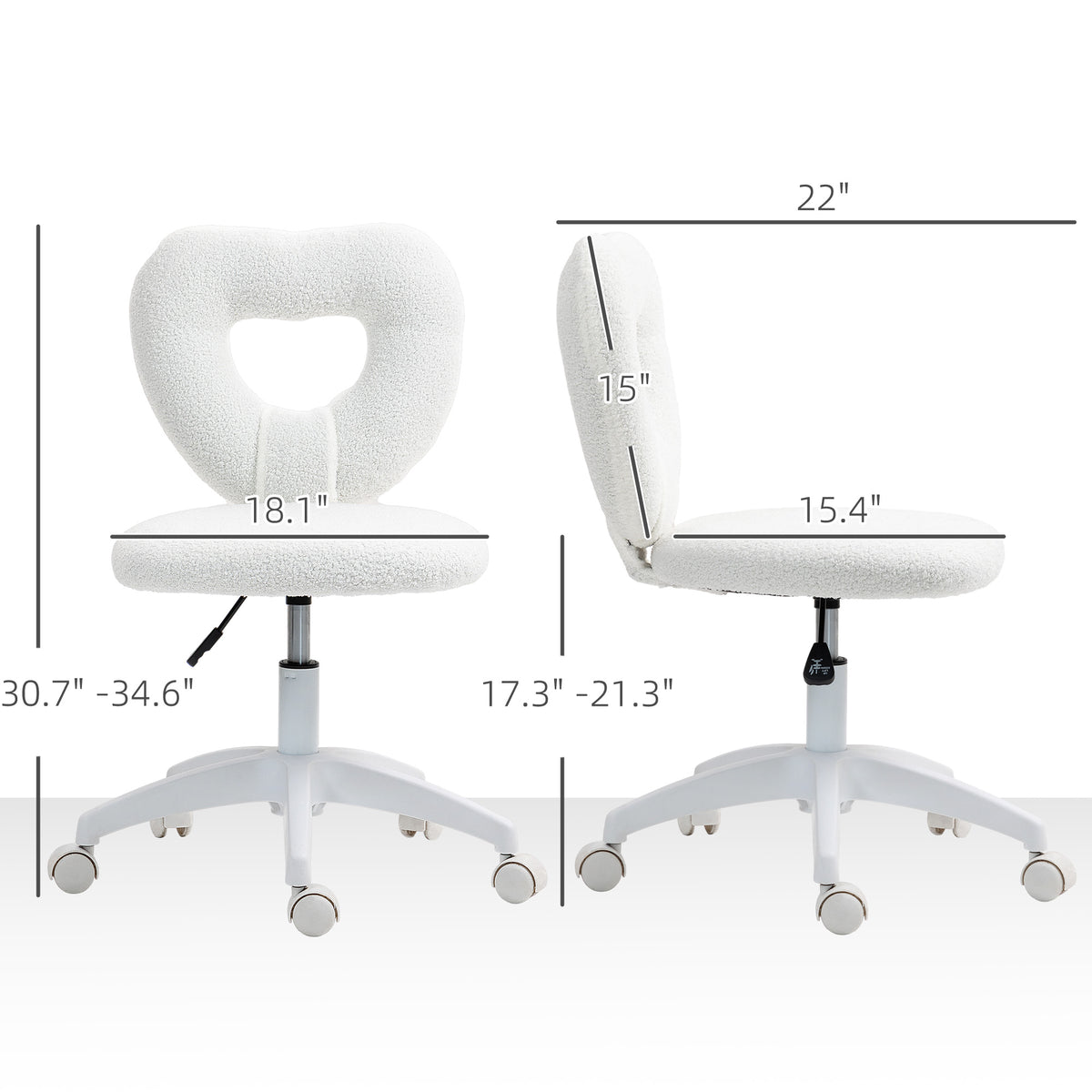 Heart-Shaped Desk Chair with Teddy Fleece – Adjustable Height Swivel Vanity Chair, White