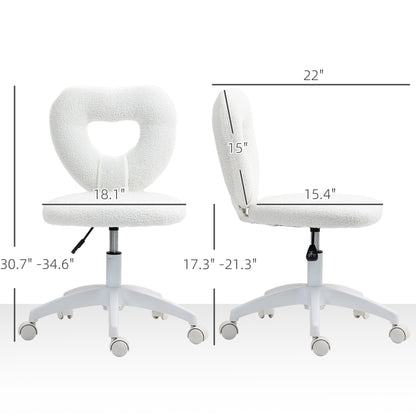 Heart-Shaped Desk Chair with Teddy Fleece – Adjustable Height Swivel Vanity Chair, White