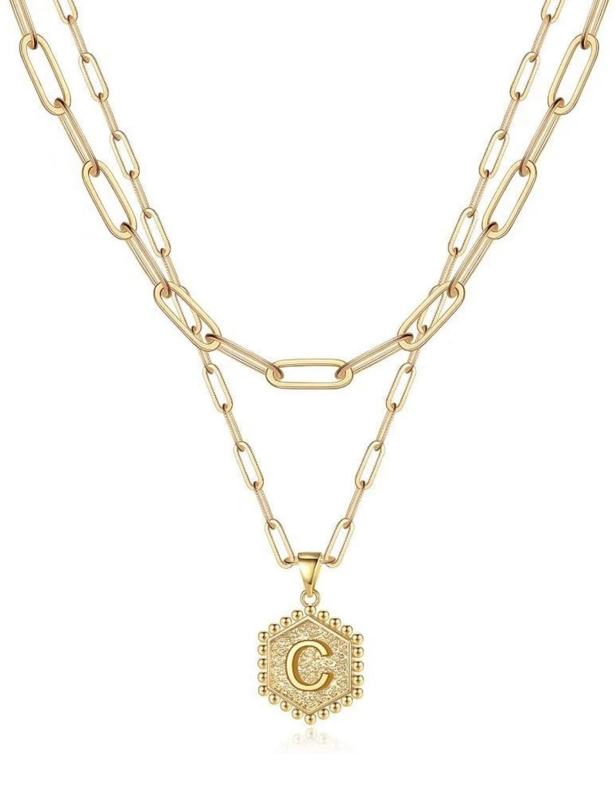 Gold Layered Initial Necklace – Elegant A–Z Letter Pendant