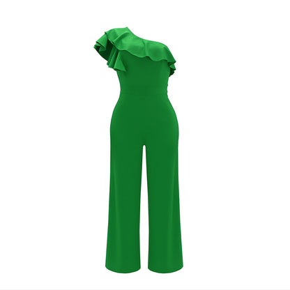Women Dressy Jumpsuits Sleeveless Ruffle One Shoulder Romper