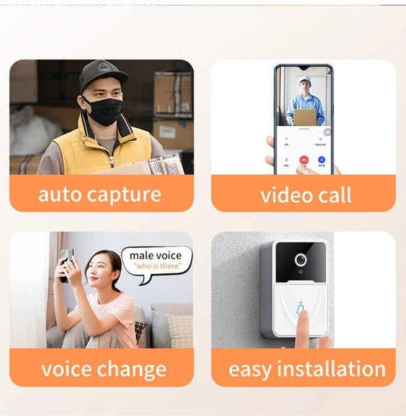 Wireless Smart Video Doorbell Camera – WiFi, Night Vision, Two-Way Audio & Chime, White