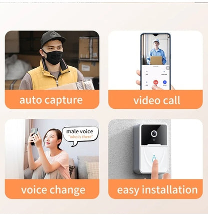 Wireless Smart Video Doorbell Camera – WiFi, Night Vision, Two-Way Audio & Chime, White