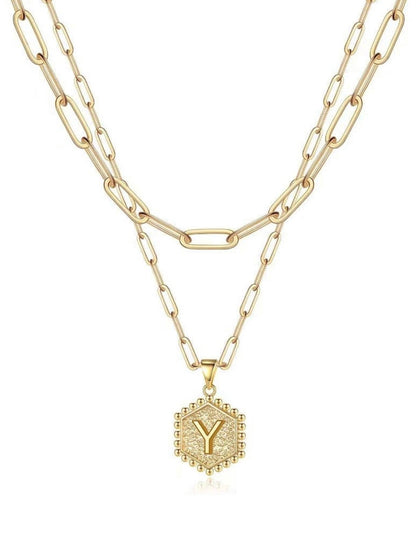 Gold Layered Initial Necklace – Elegant A–Z Letter Pendant