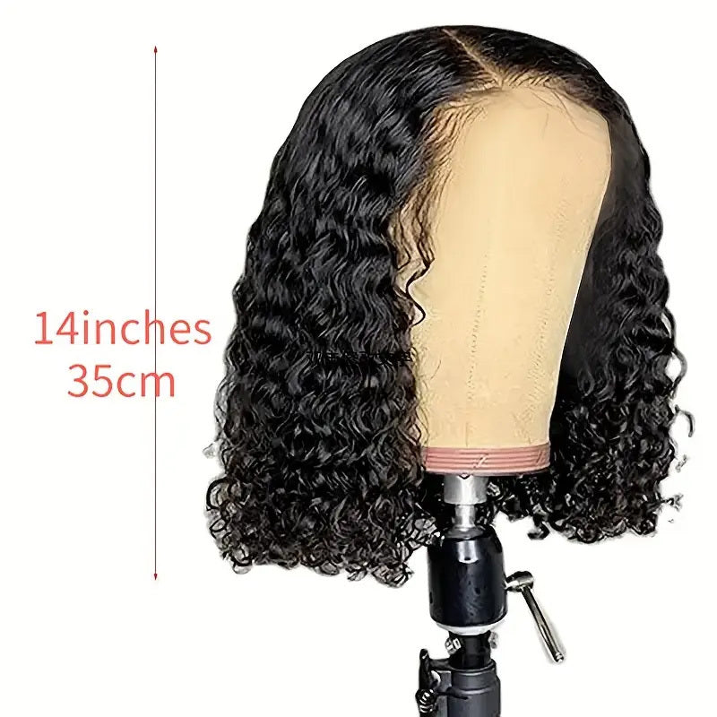 Short Bob Jerry Curly Hair Wig 14 Inch Non-adhesive Lace