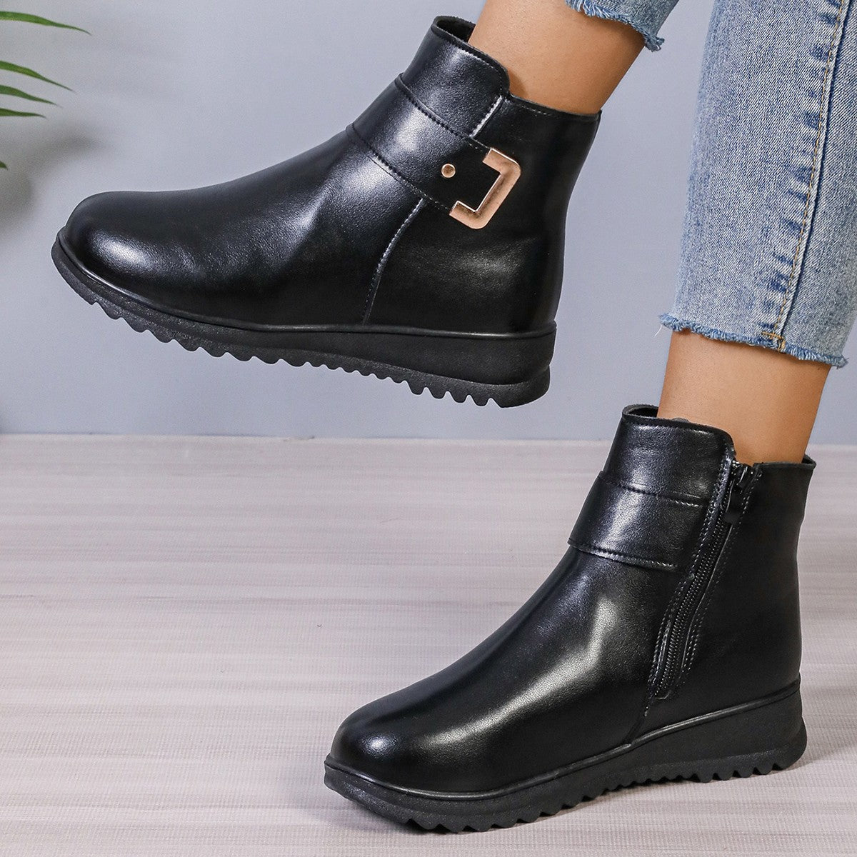 Women's Winter Fleece Boots With Side Zipper