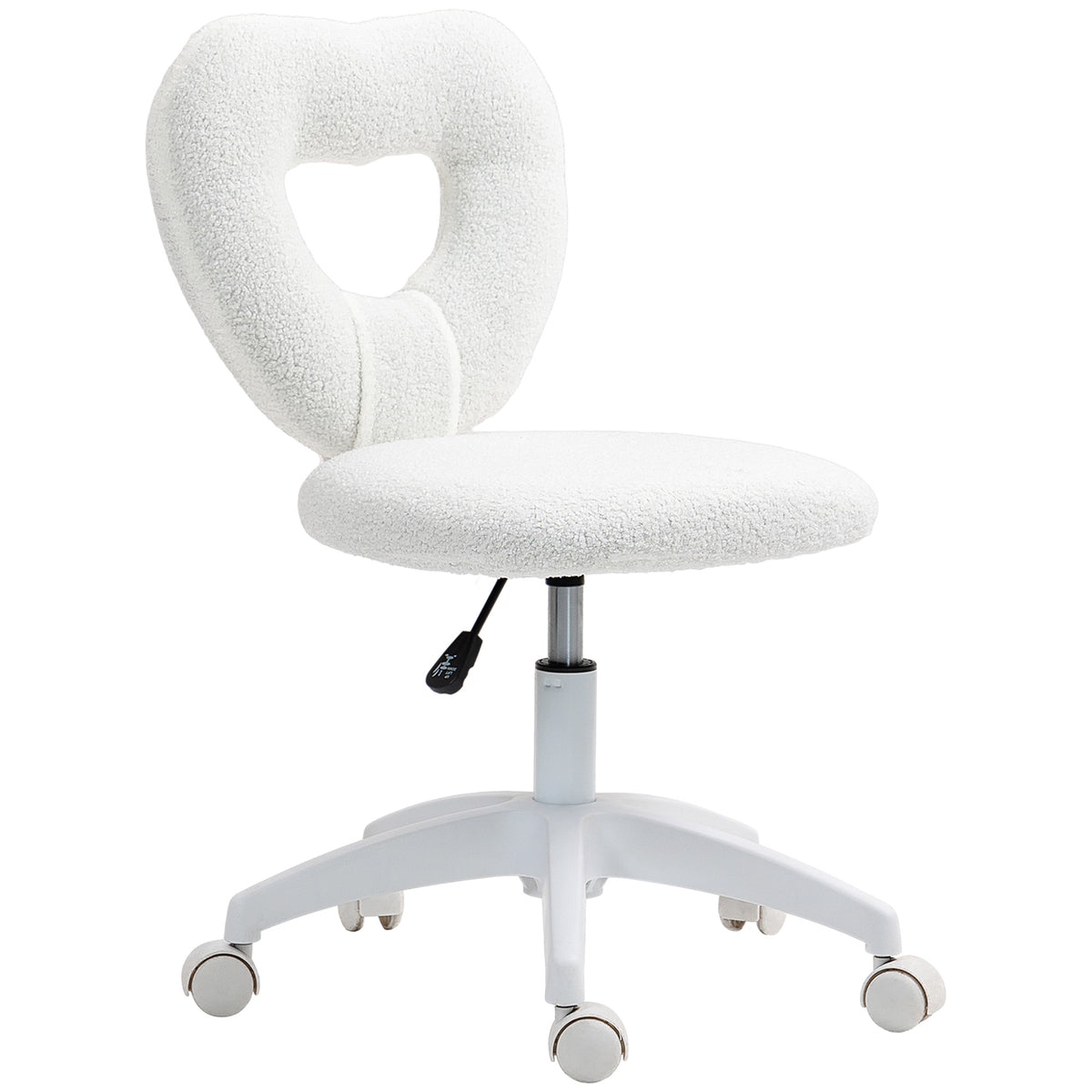 Heart-Shaped Desk Chair with Teddy Fleece – Adjustable Height Swivel Vanity Chair, White