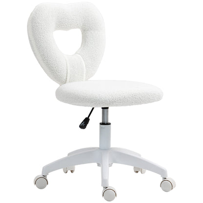 Heart-Shaped Desk Chair with Teddy Fleece – Adjustable Height Swivel Vanity Chair, White