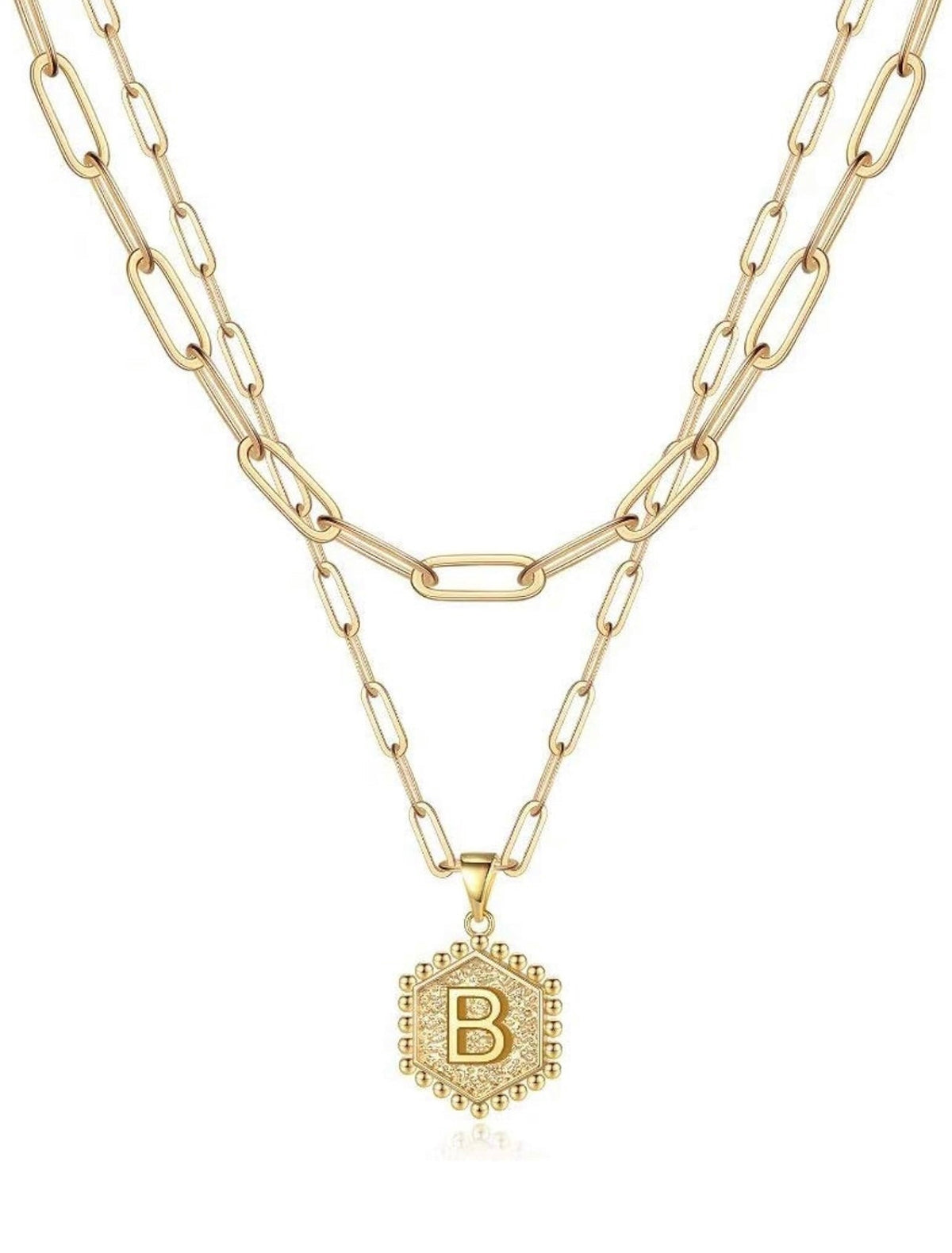 Gold Layered Initial Necklace – Elegant A–Z Letter Pendant