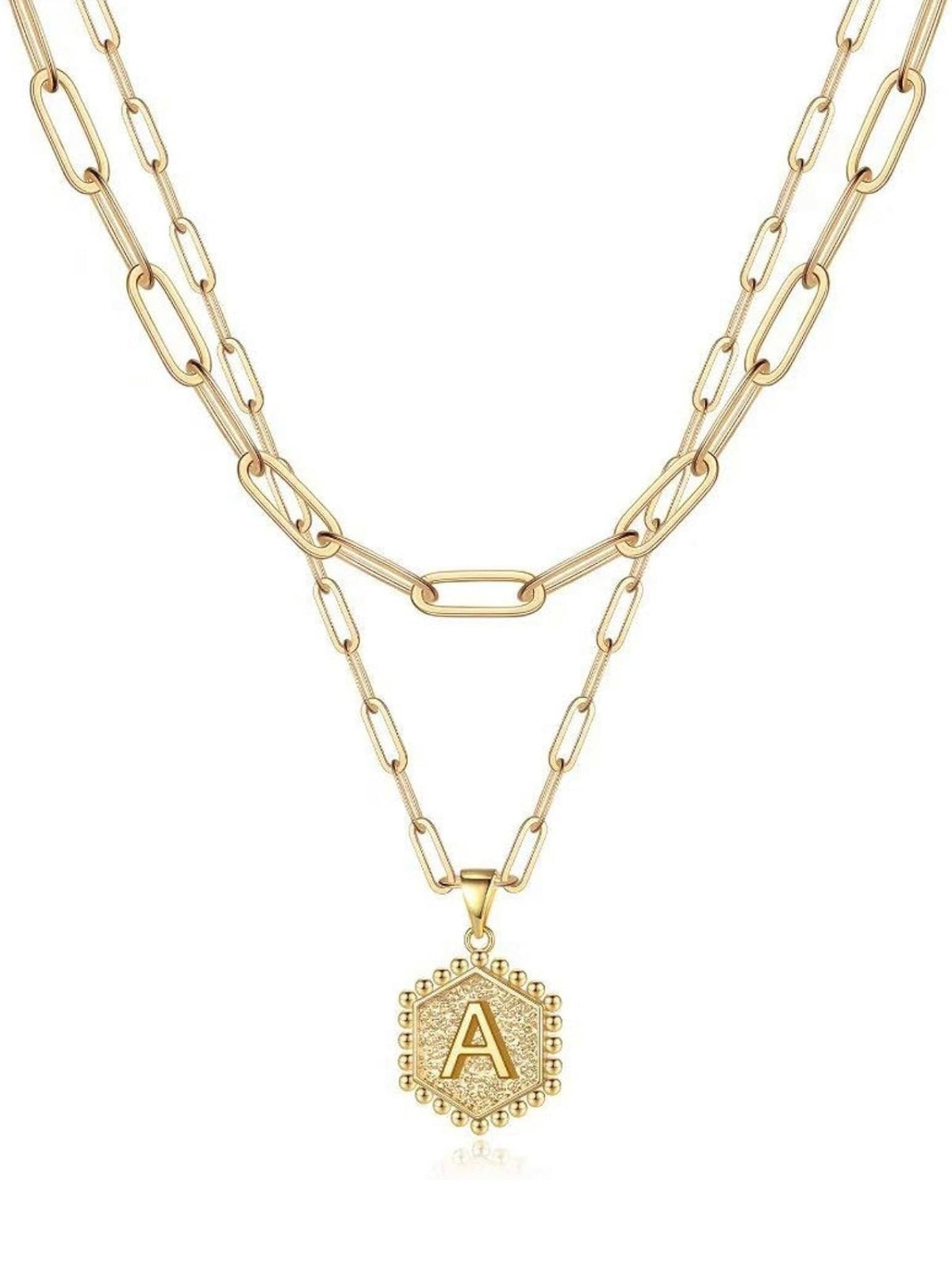Gold Layered Initial Necklace – Elegant A–Z Letter Pendant