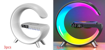 G-Shaped LED Lamp with 15W Wireless Charger & Bluetooth Speaker – Dimmable Mood Light, US Plug