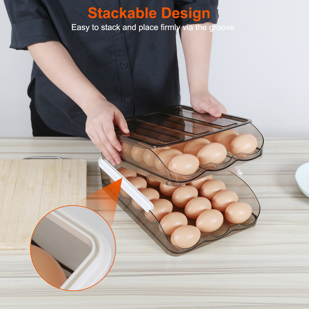 Auto-Rolling Egg Organizer Tray – Double-Layer 36-Egg Refrigerator Storage Box