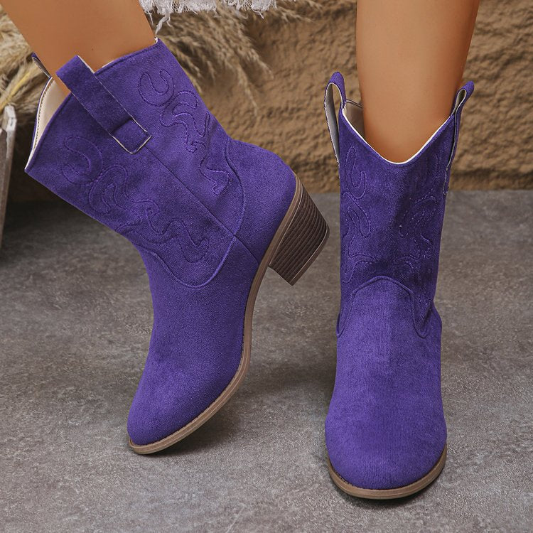 Women's Square Heel V-Cut Mid-Calf Boots
