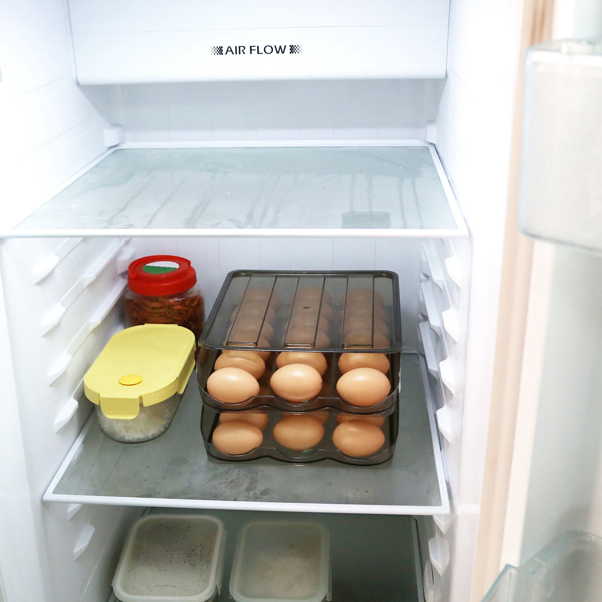 Auto-Rolling Egg Organizer Tray – Double-Layer 36-Egg Refrigerator Storage Box