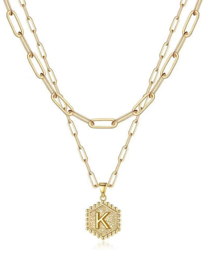 Gold Layered Initial Necklace – Elegant A–Z Letter Pendant