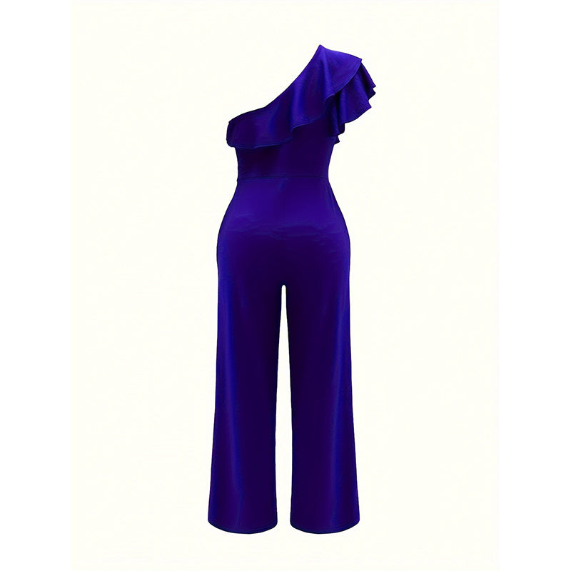 Women Dressy Jumpsuits Sleeveless Ruffle One Shoulder Romper