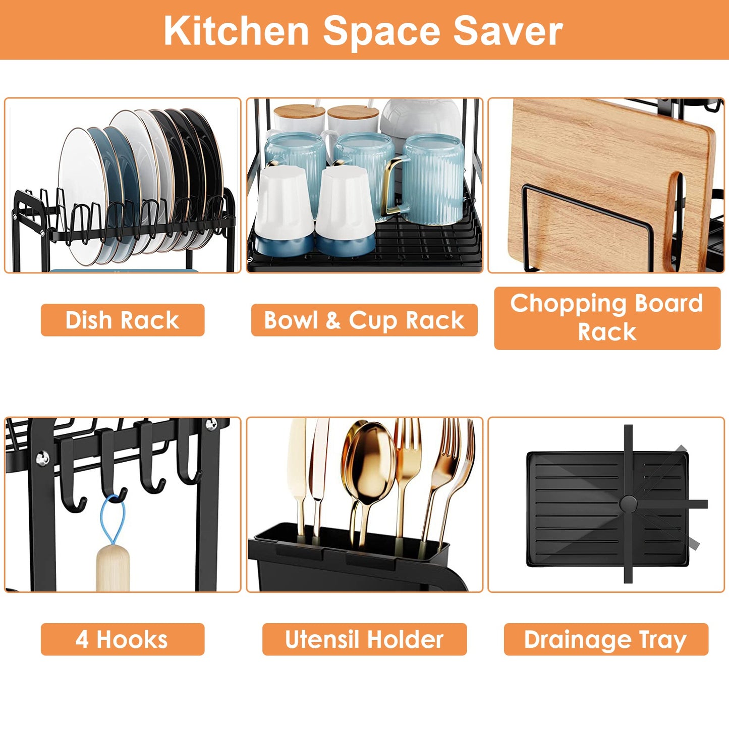 2-Tier Dish Drying Rack With Detachable Drainboard