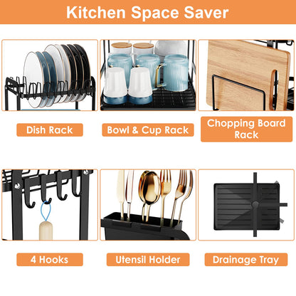 2-Tier Dish Drying Rack With Detachable Drainboard