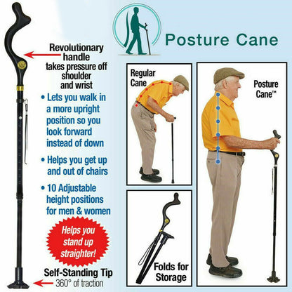 Posture Walking Stick Cane For Men And Women With Adjustable Heights