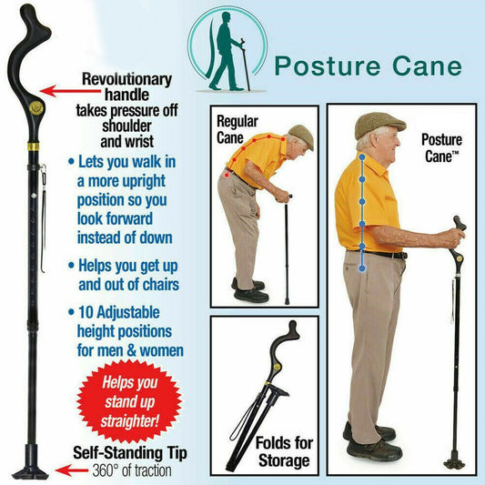 Posture Walking Stick Cane For Men And Women With Adjustable Heights