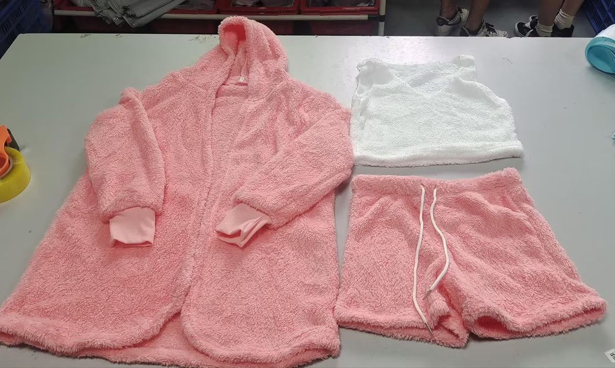 3pcs Womens Long Sleeve Crop Tank Top And Drawstring Shorts Pajama Set