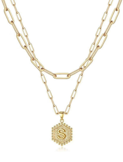 Gold Layered Initial Necklace – Elegant A–Z Letter Pendant