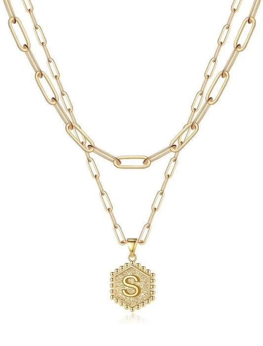 Gold Layered Initial Necklace – Elegant A–Z Letter Pendant