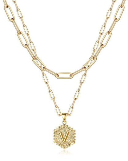 Gold Layered Initial Necklace – Elegant A–Z Letter Pendant
