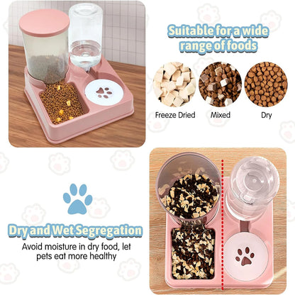 Automatic Cat Feeder Water Dispenser Set, 2 In 1 Tilted Automatic Pet Food And Water Feeder