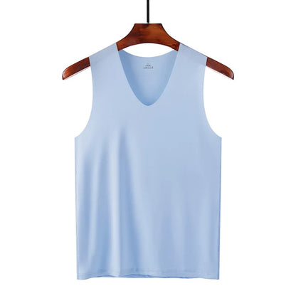 Mens Seamless Silk Tank Tops Vest Sleeveless Sport Undershirts, Cool, Gym